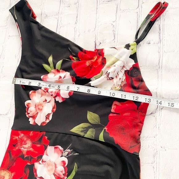 Club London Phantasy Black Floral Print Asymmetric Neckline Cowl Maxi Dress 6 - Picture 6 of 10